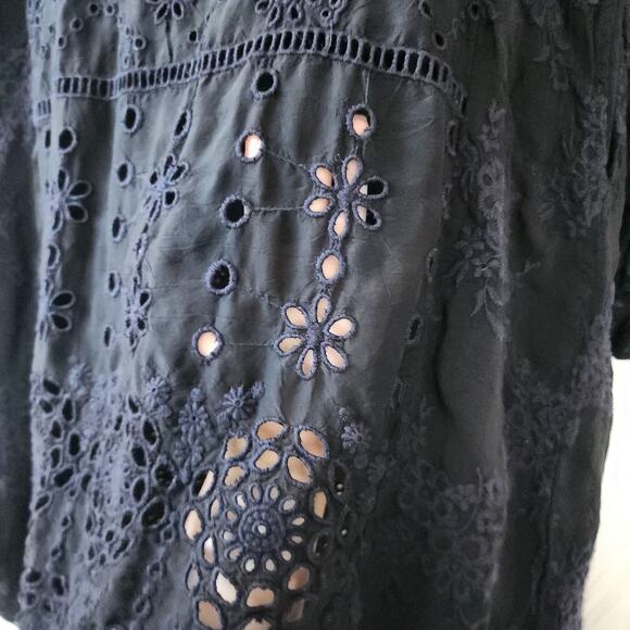 Johnny Was Embroidered Floral Eyelet Patchwork Dress black goth M tunic coastal - Picture 8 of 12